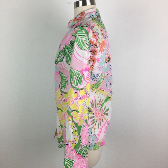 Lilly Pulitzer for Target Pink Floral Long Sleeve Button Blouse XS - Picture 3 of 6